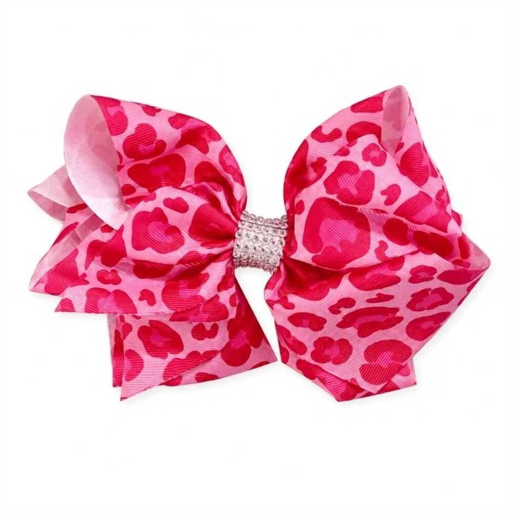 NEW KIDSCHARM kid's leopard rhinestone hair bow in pink